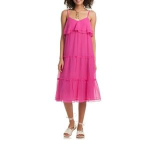 NWT Trina Turk Narcissus Fuchsia Silk Blend Hot Pink Layered Sundress Size 4